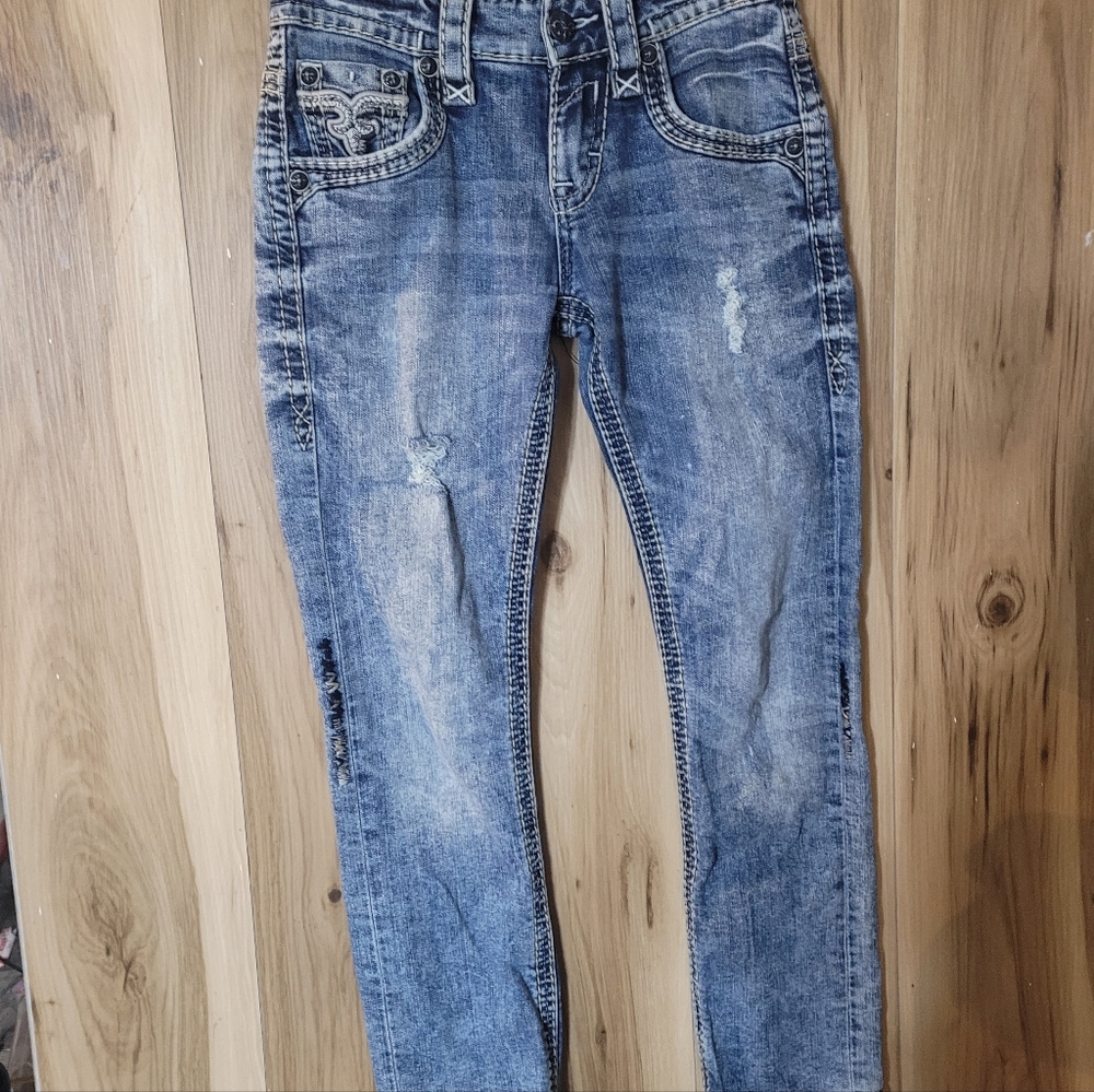 Rock Revival Blue Slim Jeans with Distressed Details